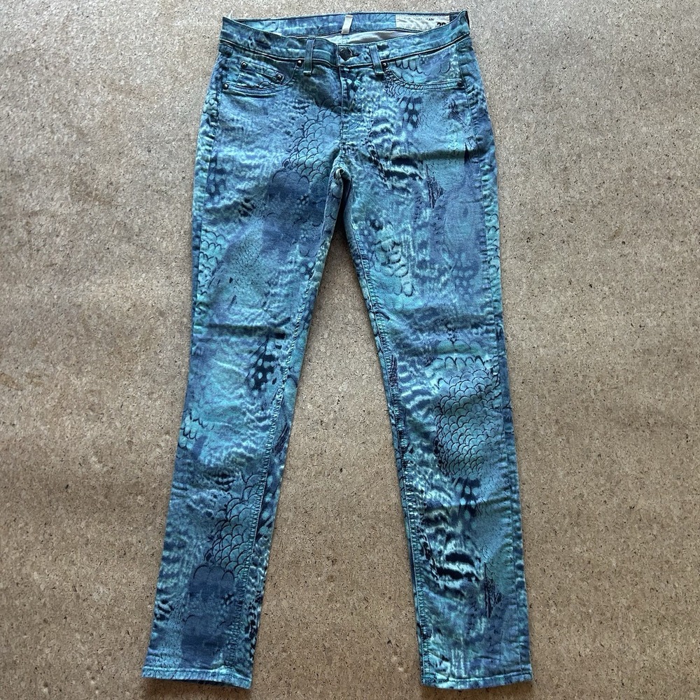 Rag And Bone Jeans Peacock Blue And Black Print Skinny Leggings Size 29 2010's